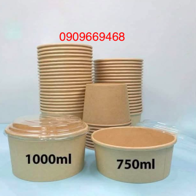 TÔ GIẤY NÂU 750ML-1000ML CÓ NẮP PET TRONG